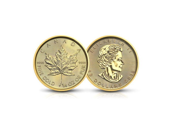 1/4 oz Gold Canadian Maple Leaf Coin 99.99% (random years - sealed in plastic)