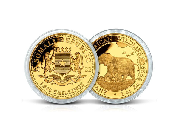 1 oz Gold Somalia Republic Elephant 2022 Coin 999.9 ALL min