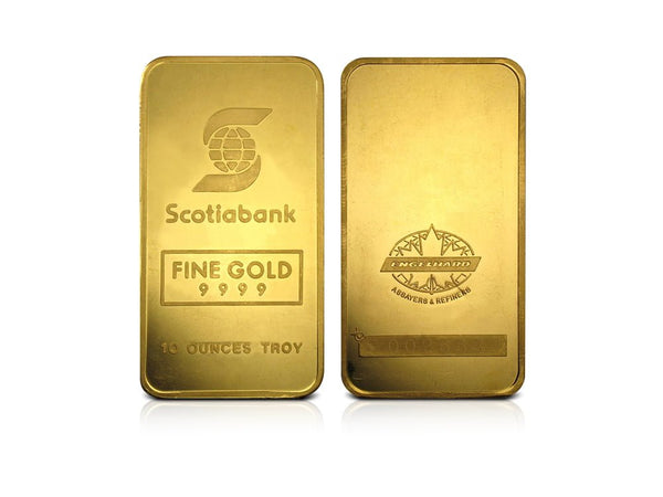 10 oz Gold Scotiabank Bar 99.99% (Engelhard - Maple Design Reverse)