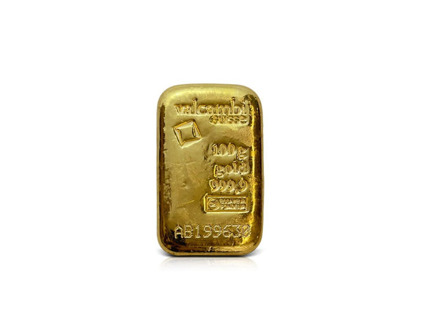 100 g Gold Valcambi Suisse Cast Bar 9999
