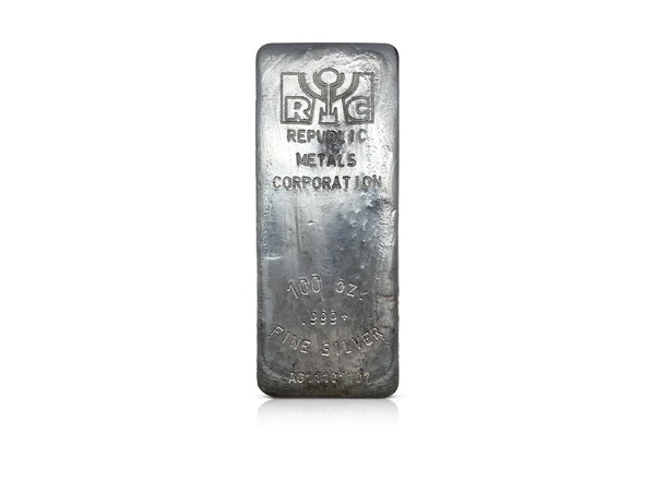 100 oz Silver Republic Metals Corporation (RMC) Cast Bar 999