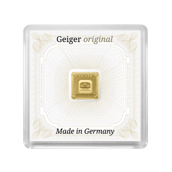 1 g Gold Geiger Original Bar .9999 Fine Sealed in Carded Assay