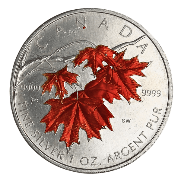 1 oz Silver - $5 Coloured Maple Leaf Autumn (Random Years)