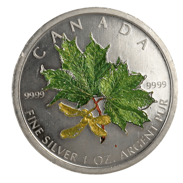 1 oz Silver 2002 $5 Colored Maple Leaf Spring