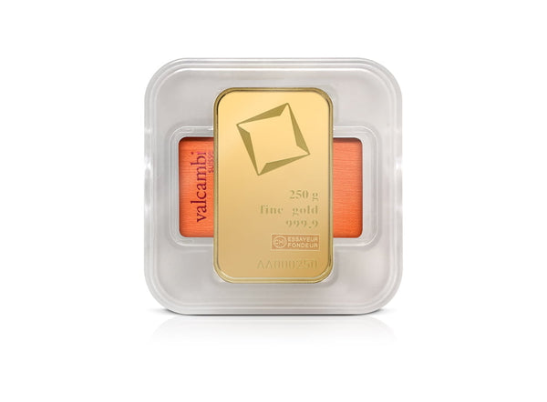 250 g Gold Valcambi Suisse Bar 9999 (hard plastic case)