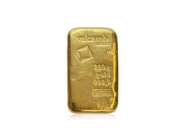 250 g Gold Valcambi Suisse Cast Bar 9999