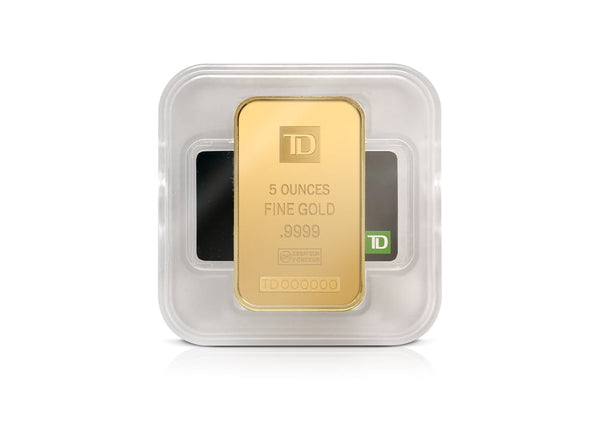 5 oz Gold TD Bank Bar 99.99% (hard plastic case)