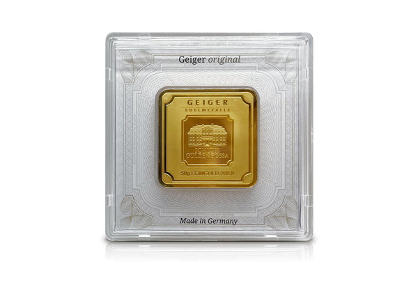 50 g Gold Geiger Square Bar (New w/ Assay)