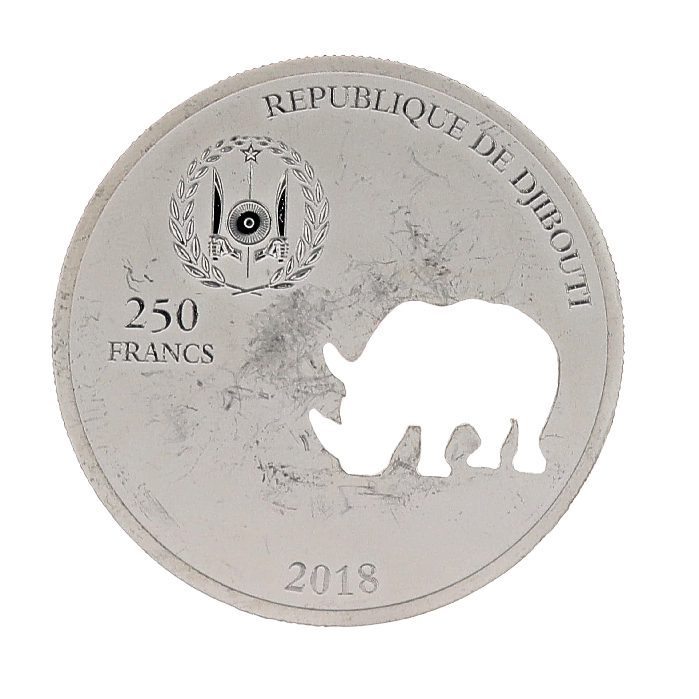 Buy 1 oz Silver 2018 Djibouti African Wildlife Rhinoceros 250 Francs ...